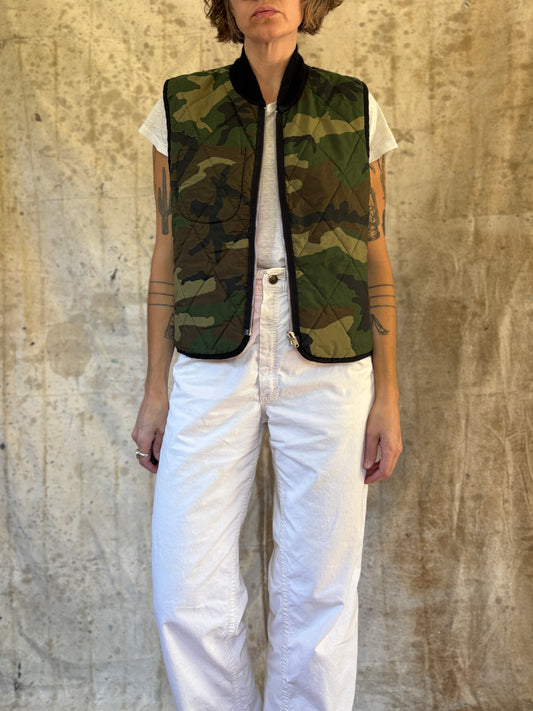 Vintage 80s Reversible Safety Orange Woodland Camo Hunting Vest