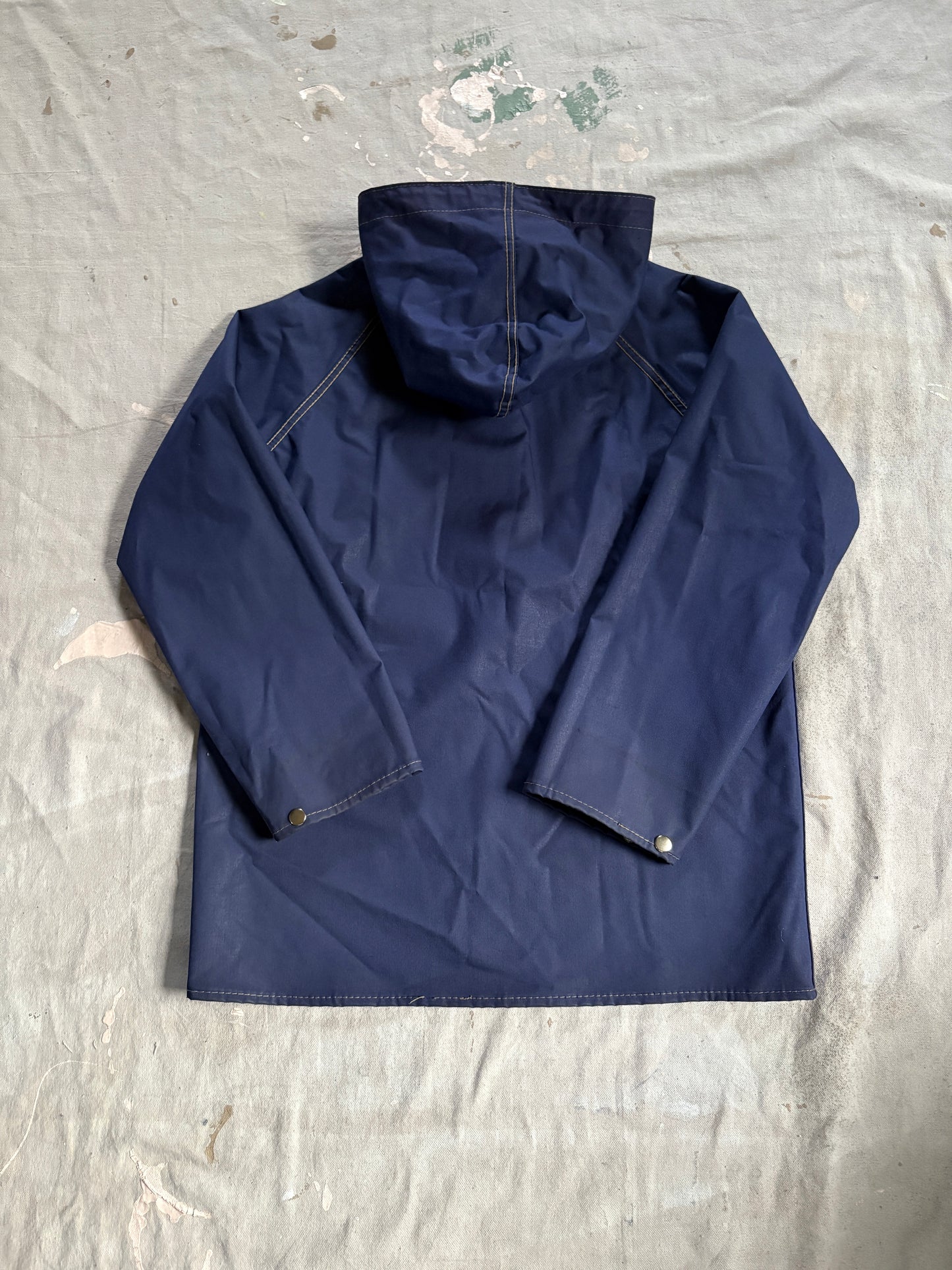 80s Tan Navy Blue Reversible Raincoat