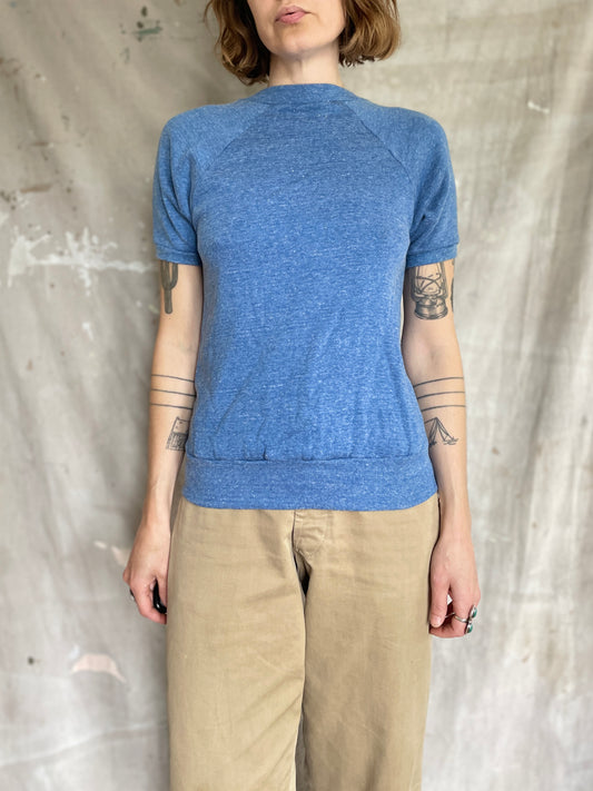 70s Blank Blue Short Sleeve Sweatshirt