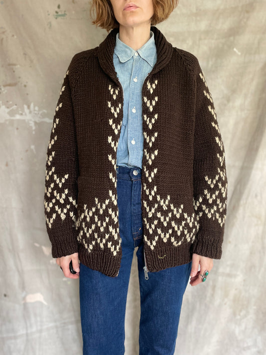 60s Hand Knit Shawl Collar Sweater