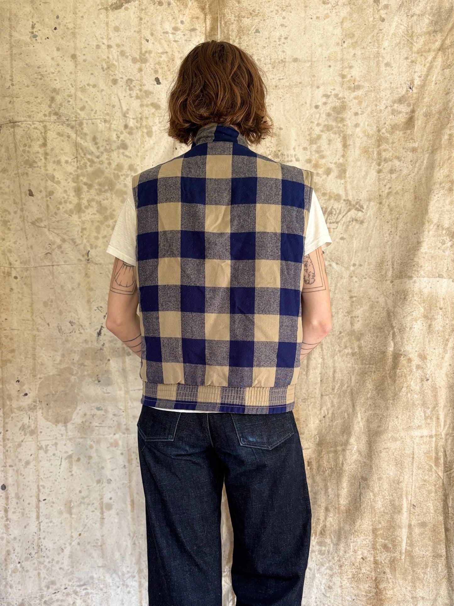 80s Reversible Gingham Blue Tan Vest