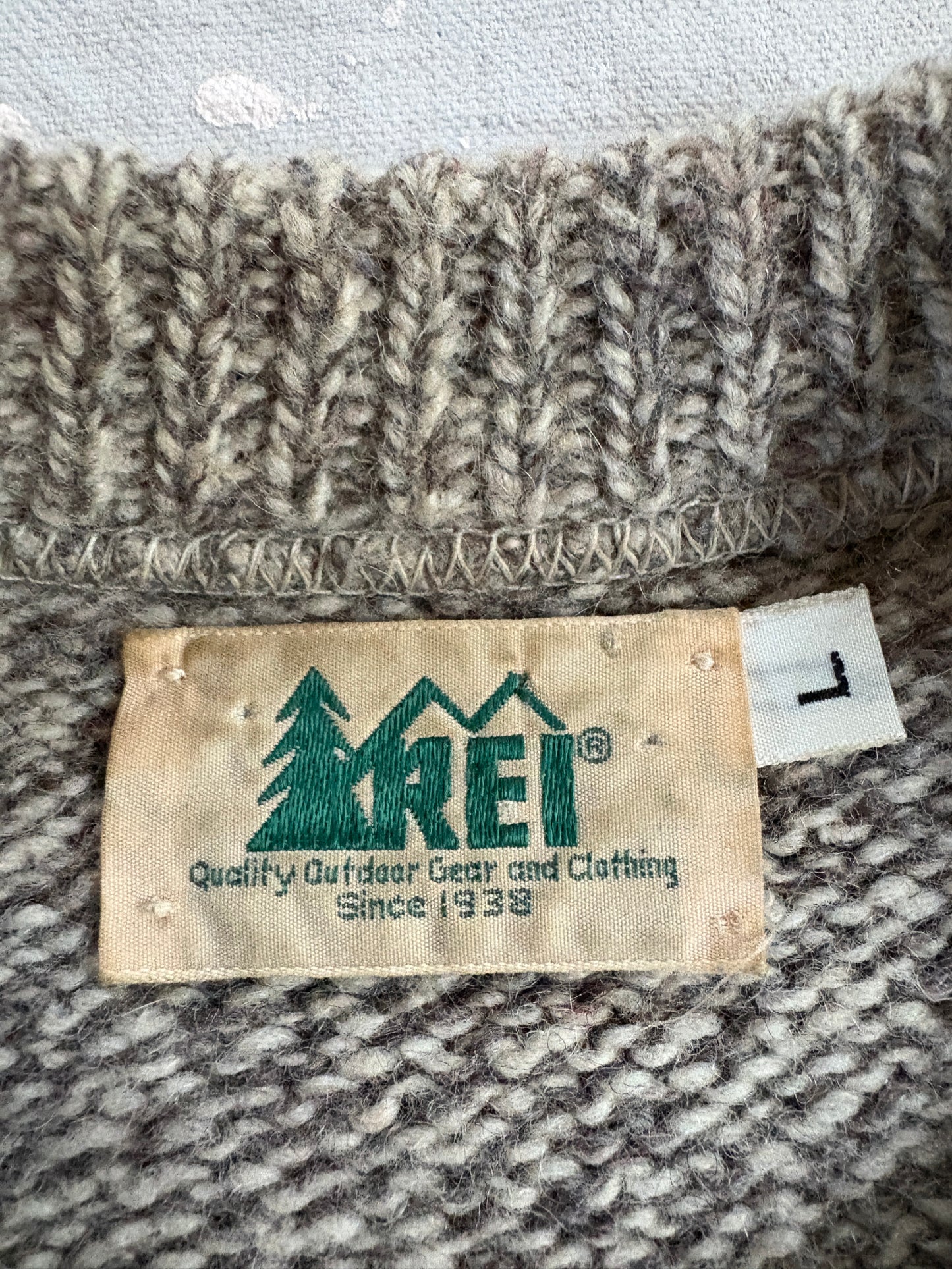 80s REI Oatmeal And Maroon Sweater