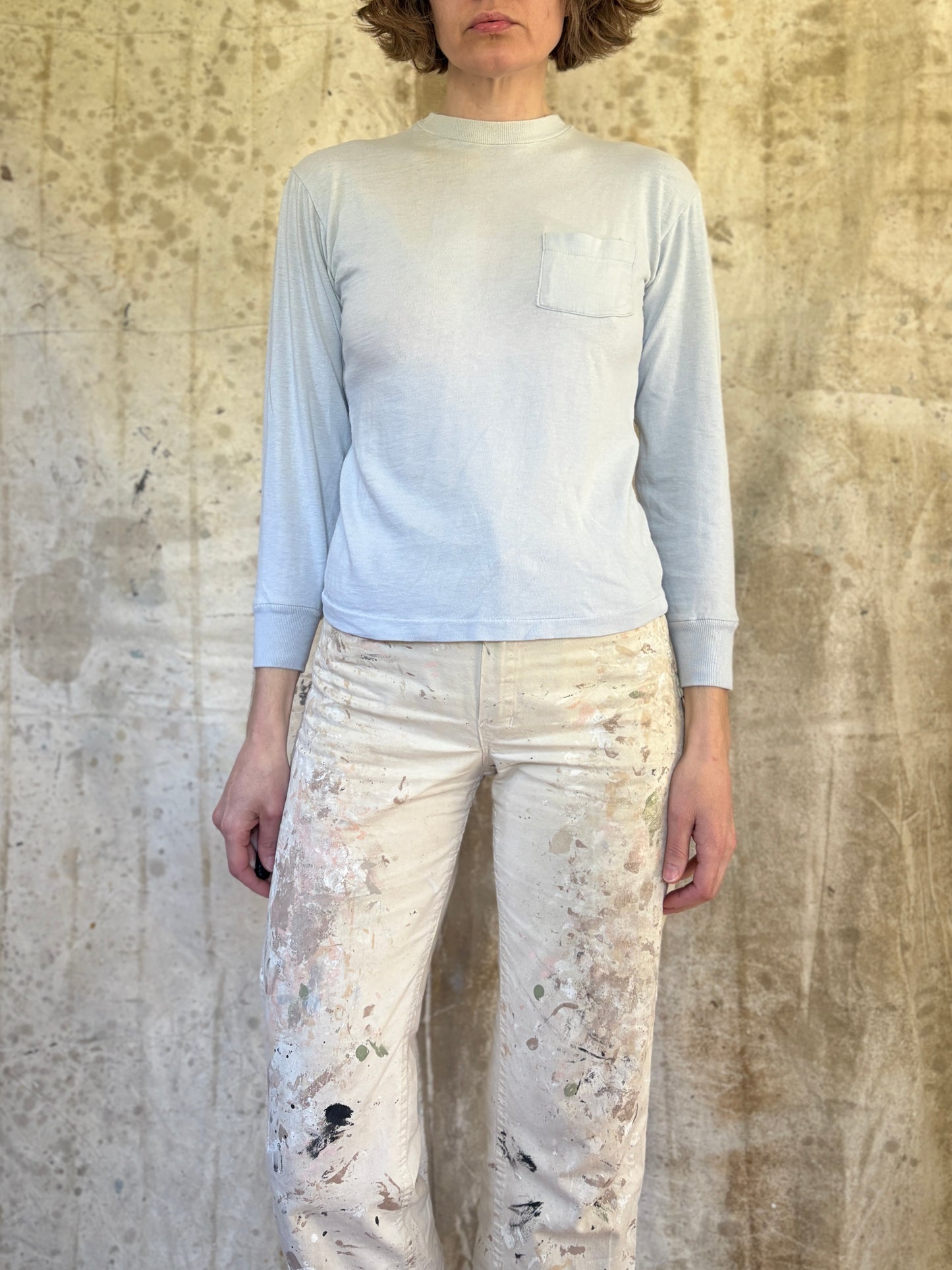 Vintage 50s Pale Blue Blank Pocket Tee