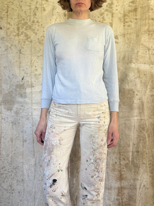 Vintage 50s Pale Blue Blank Pocket Tee