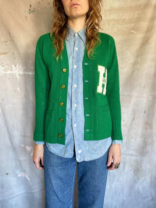 80s Kelly Green Varsity Sweater