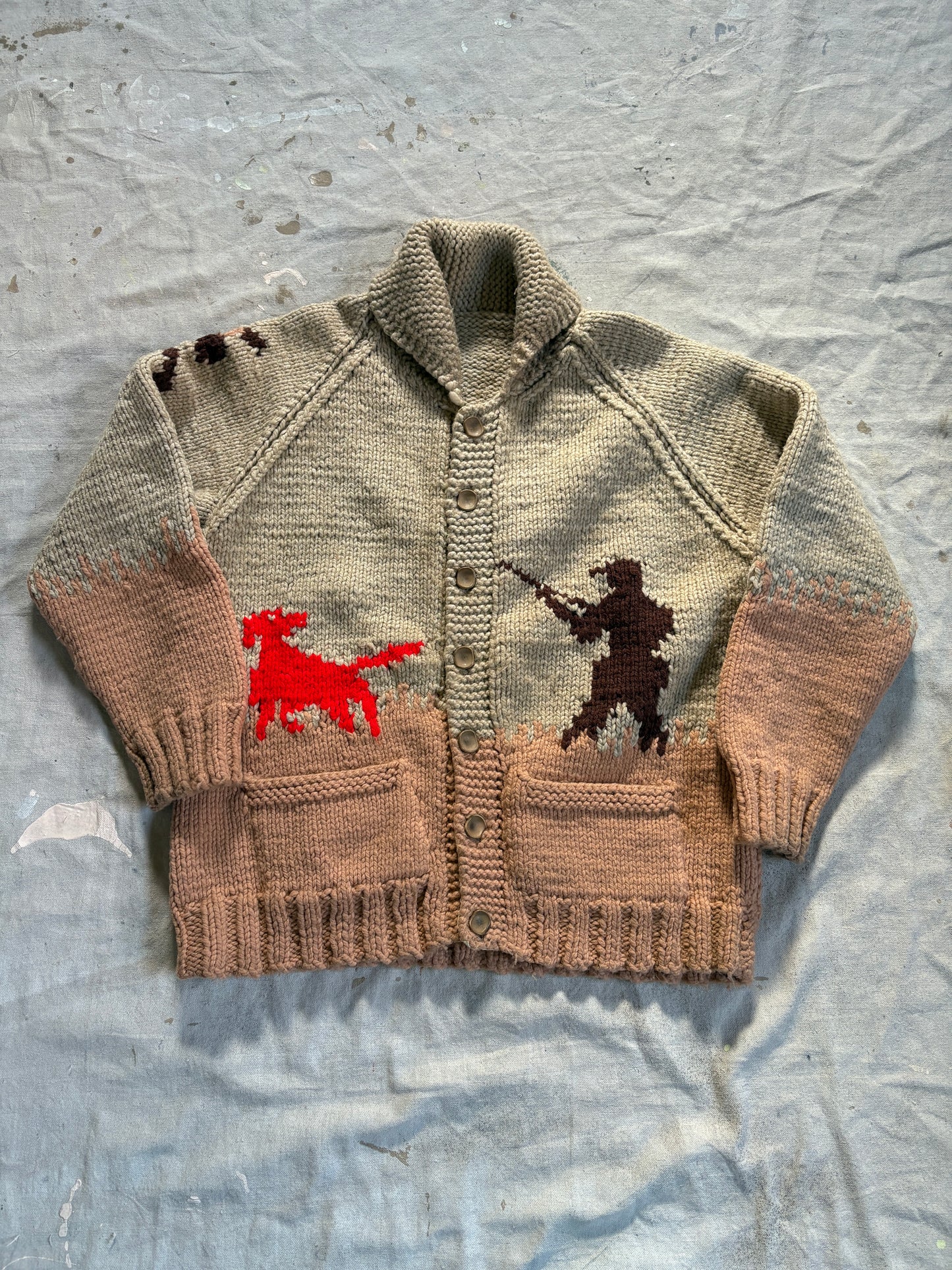 70s Hand Knit Mary Maxim “The Pheasant Hunt” Sweater