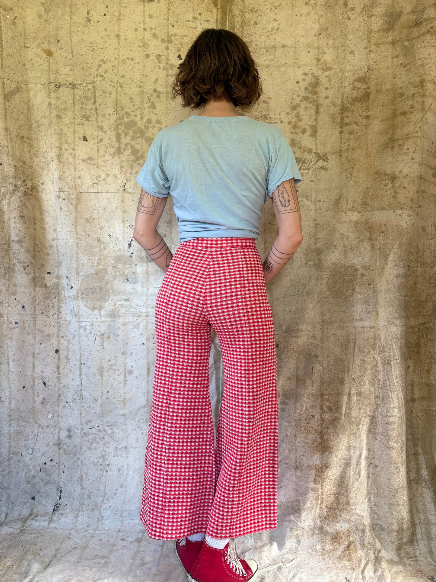Vintage 70s Red Gingham Elephant Bell Bottom Pants