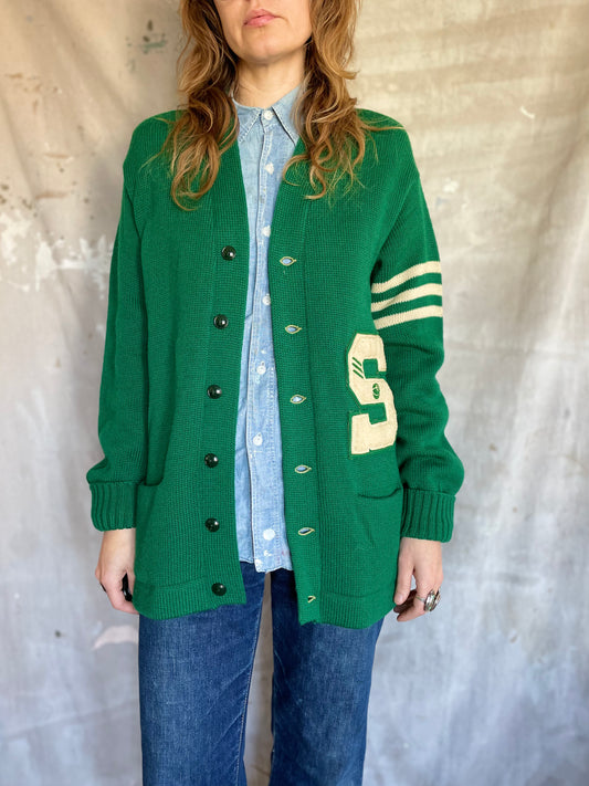 60s Kelly Green Varsity Sweater