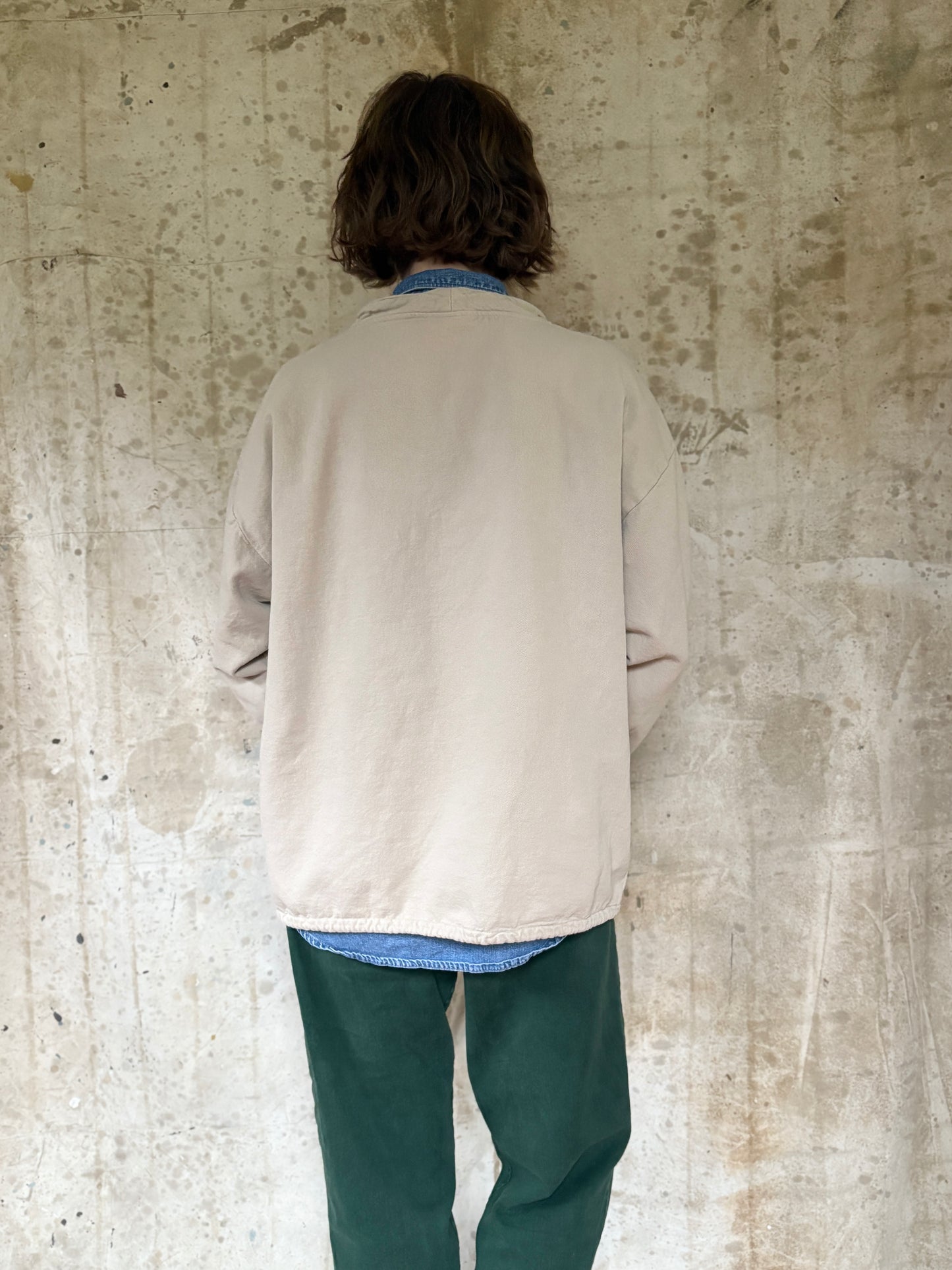 90s Mock Neck Khaki Cotton Wear Shirt