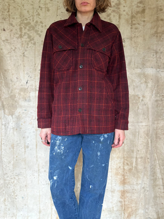 Vintage 60s Plaid Wool Shirt Jacket