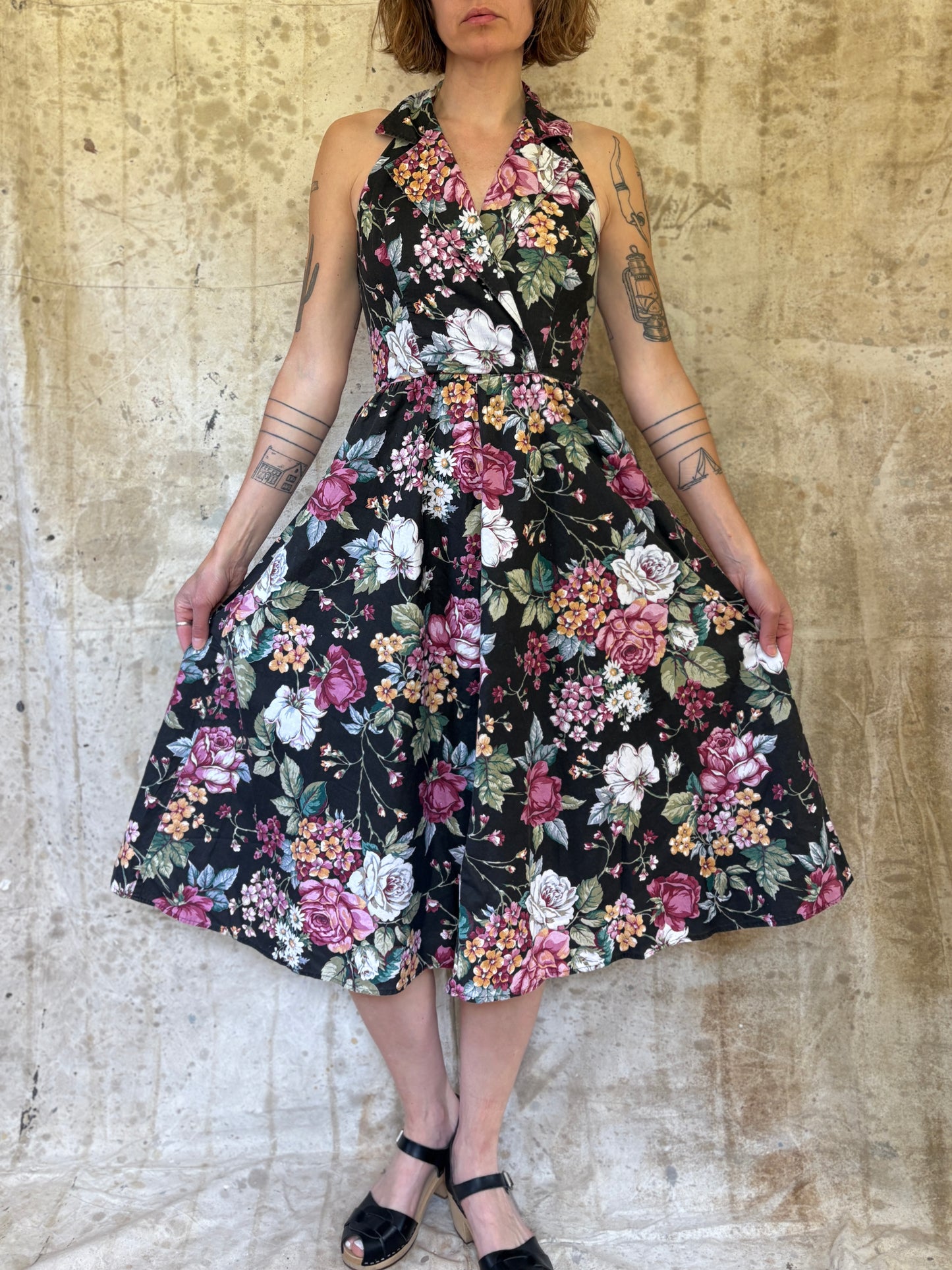 Vintage 90s Floral Halter Dress