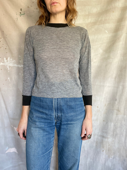 70s Grey And Black Long Sleeve Tee