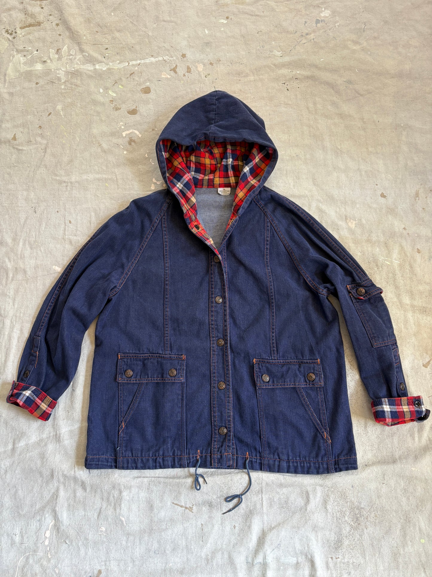 Vintage 80s Plaid Detail Jean Coat