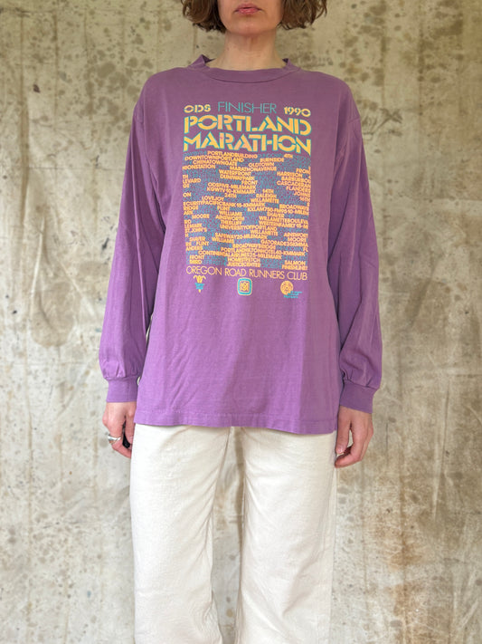 Vintage 1990 Portland Marathon Directions Finisher Long Sleeve Tee