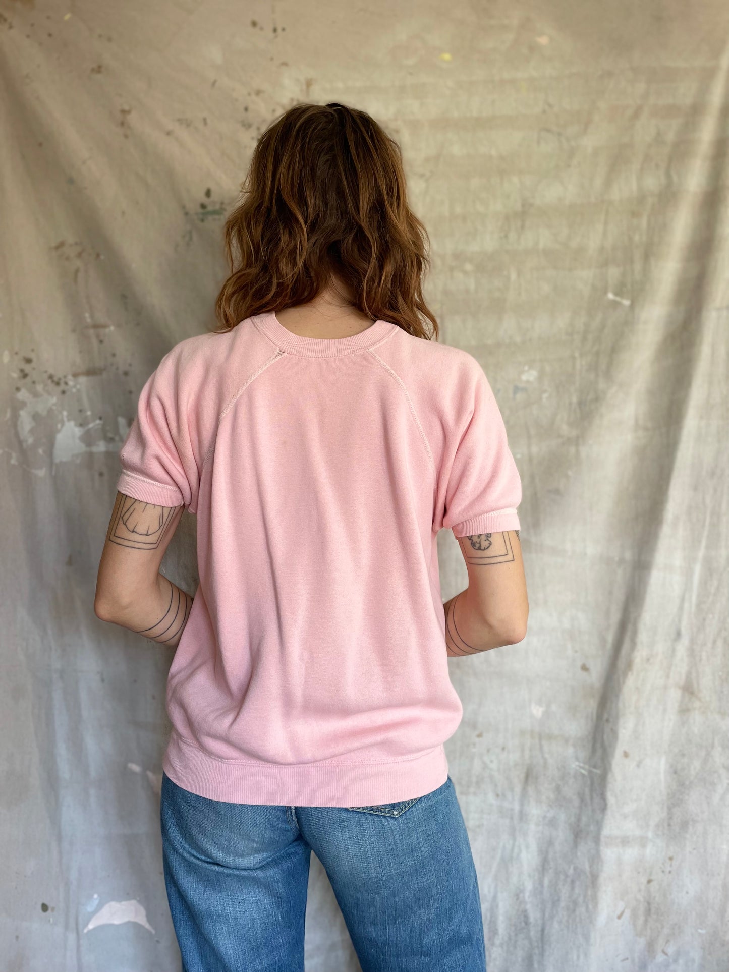 80s Pale Pink Short Sleeve Blank Sweatshirt