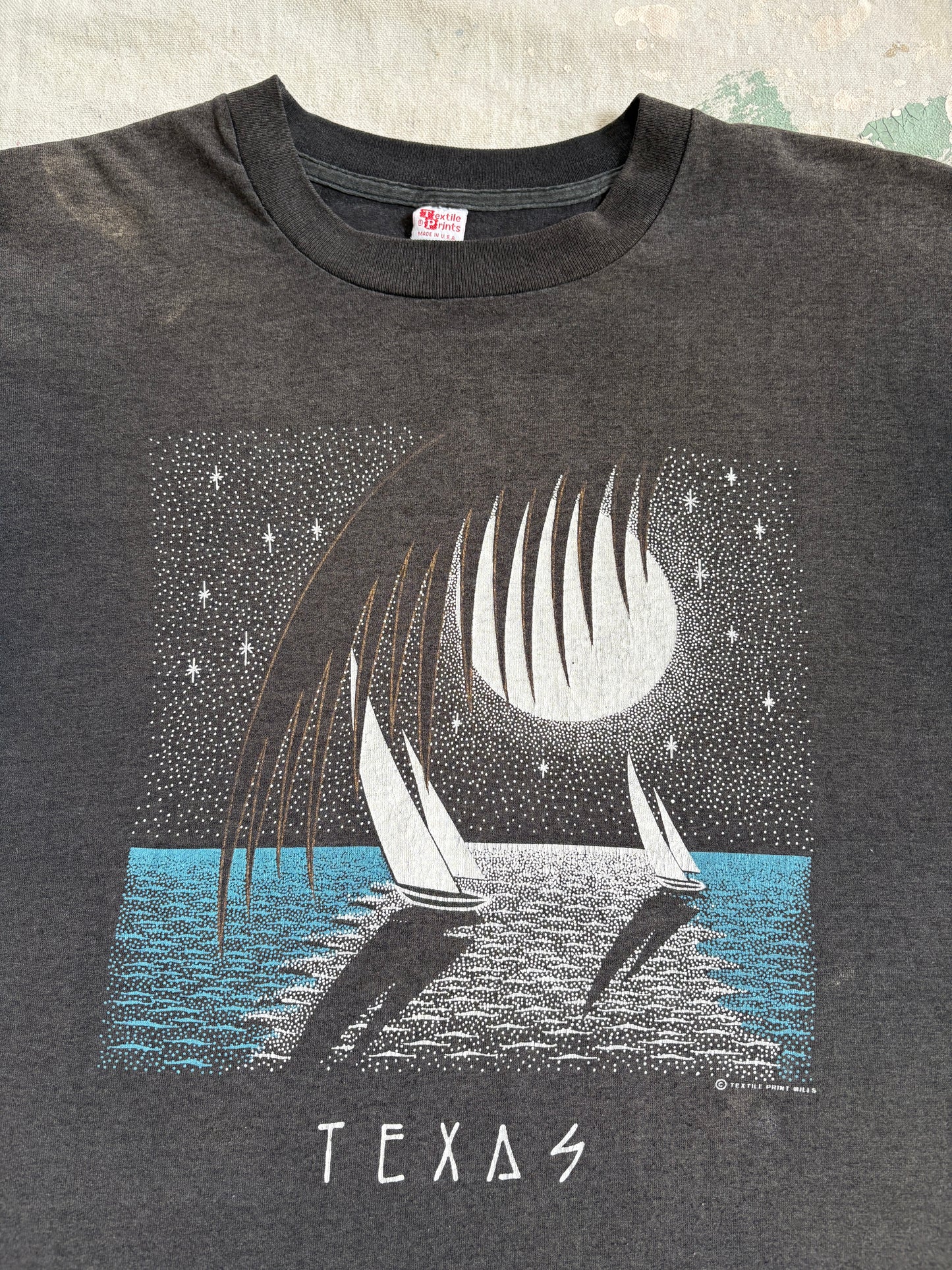 Vintage 80s Faded Black Texas Sailboat Tee