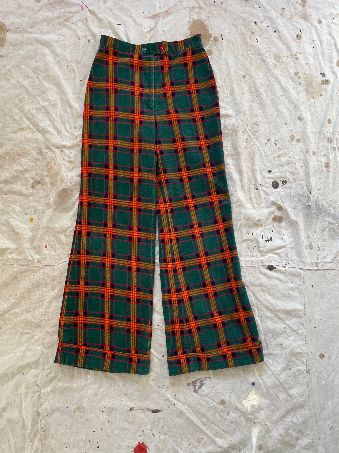 70s Plaid Corduroy Wide Leg Pants