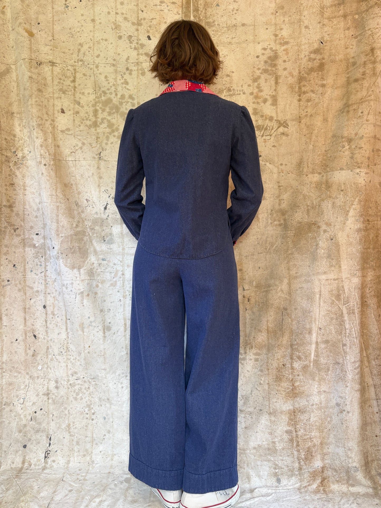 Vintage 70s/80s Handmade Denim Jacket Wide Leg Pant Set