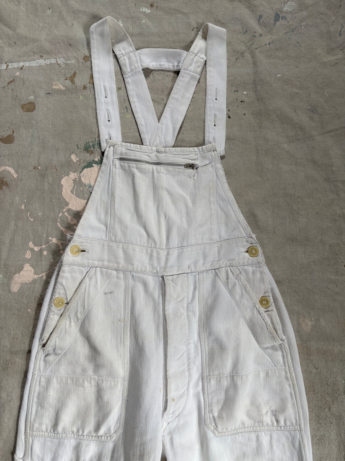 60s White HBT French Workwear Overalls