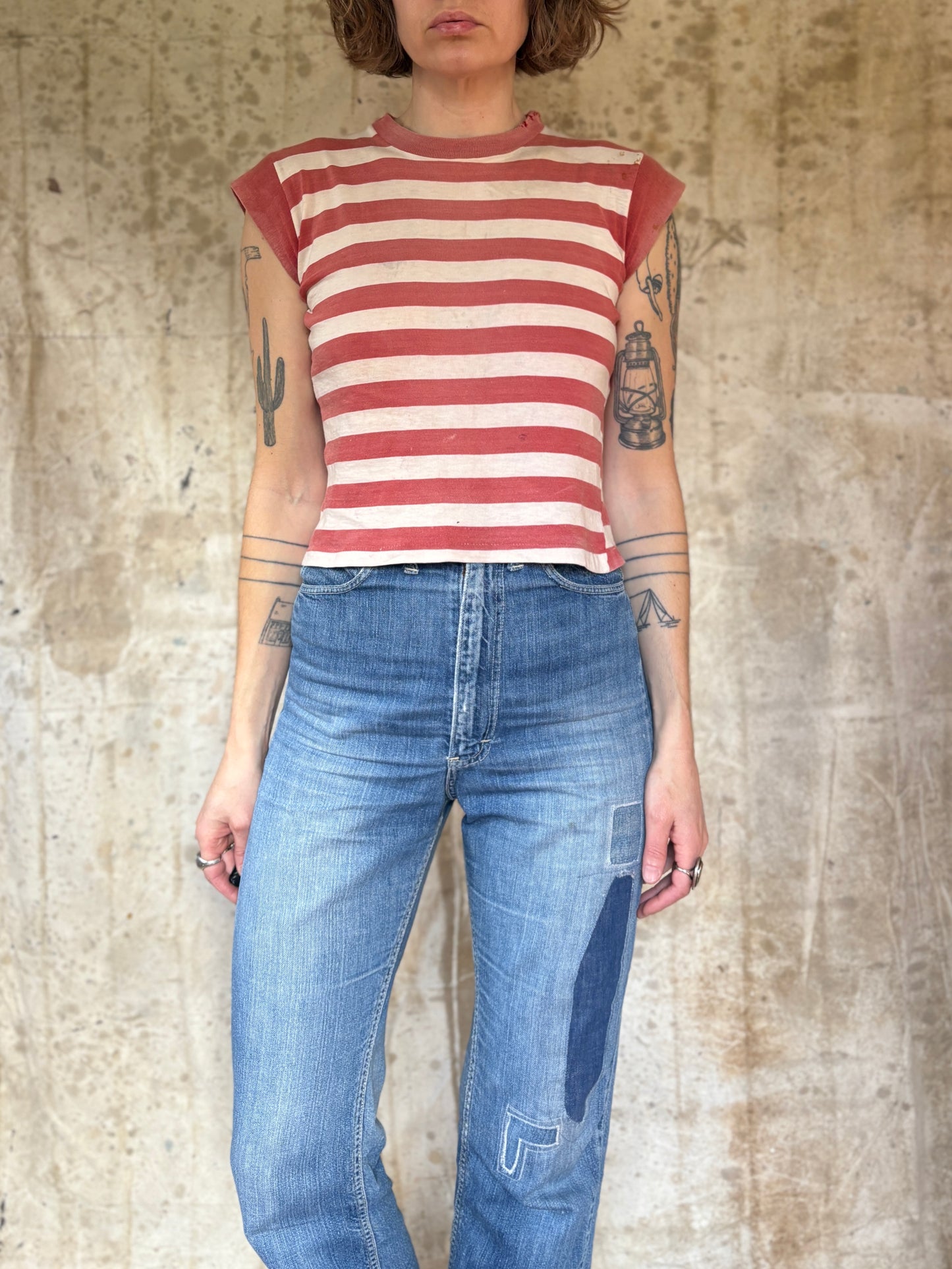 Vintage 50s Faded Red And White Stripe Tee