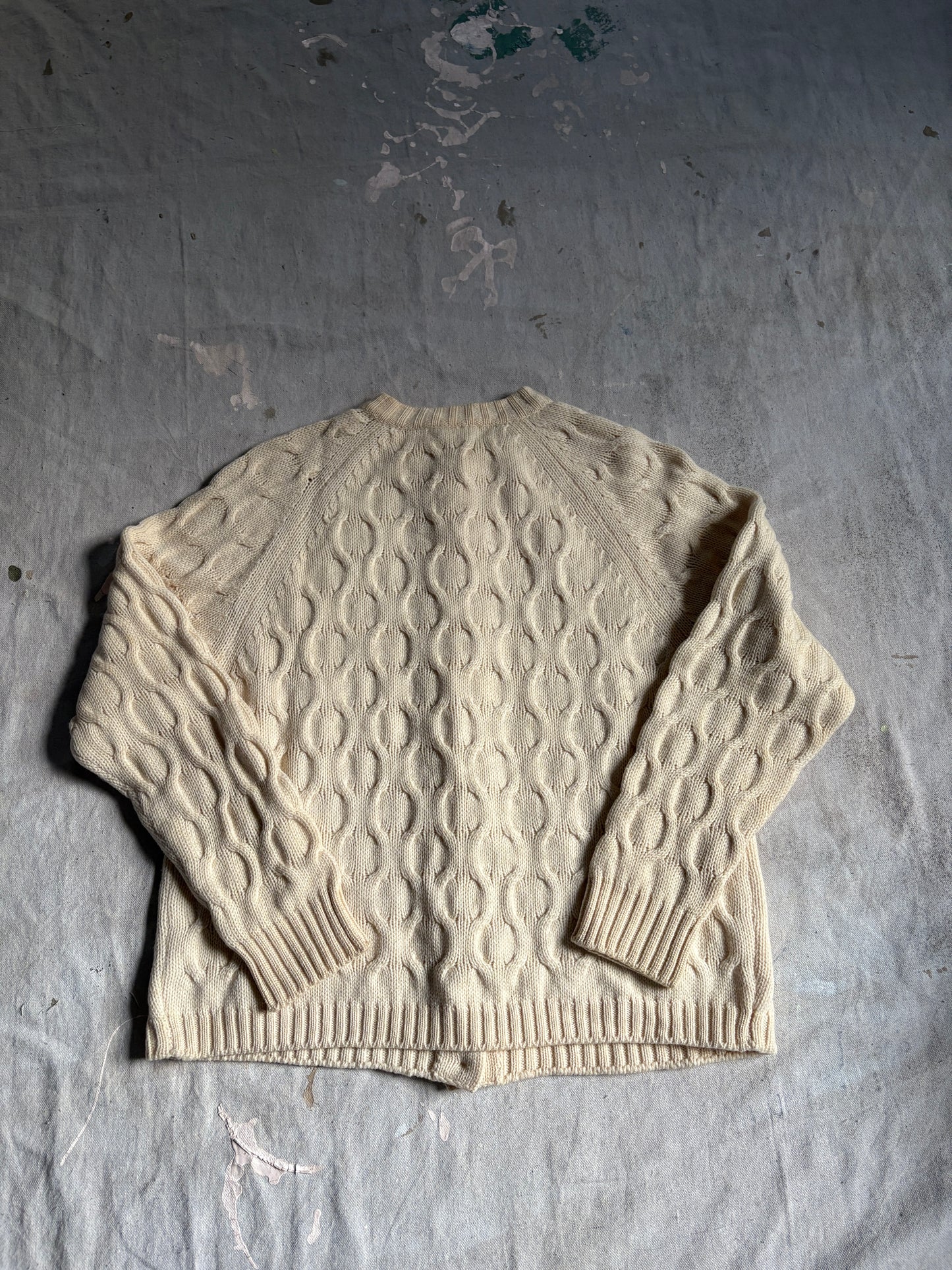 Vintage 70s Ivory Knit Cardigan Sweater