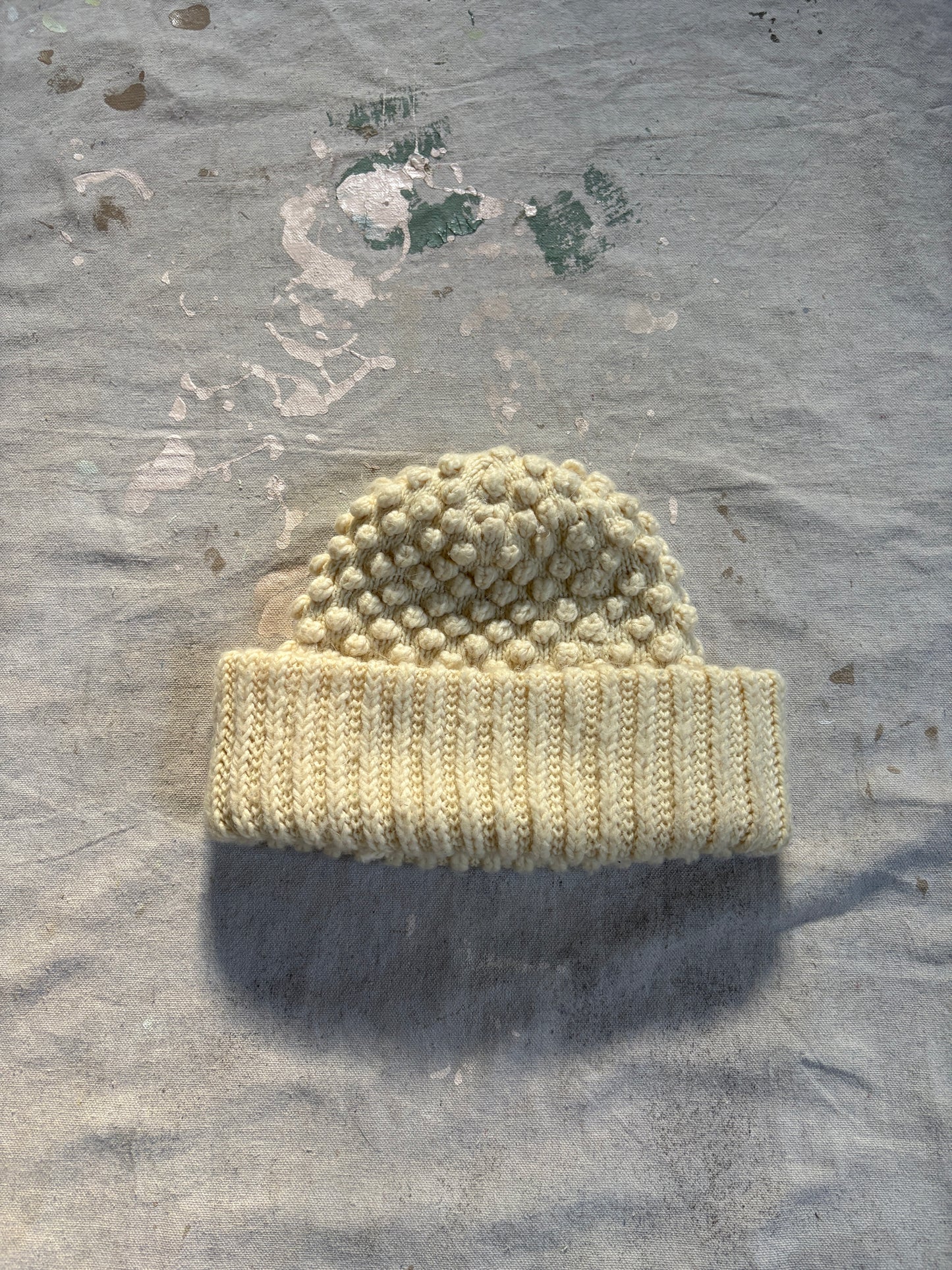 Ecru Popcorn Knit Beanie