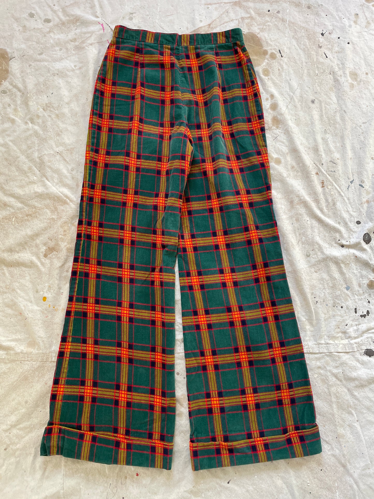 70s Plaid Corduroy Wide Leg Pants