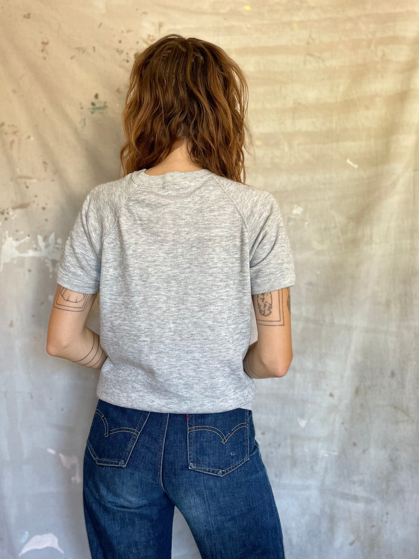 80s Heather Gray Blank Short Sleeve Sweatshirt