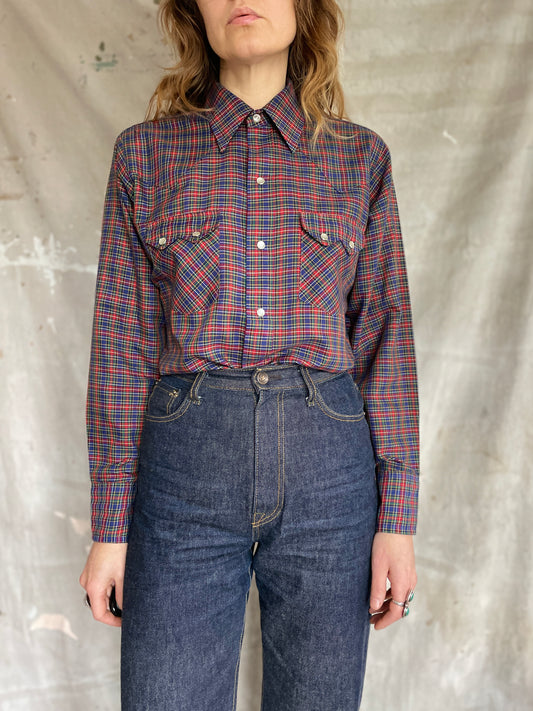 80s Plaid Pearl Snap Western Shirt