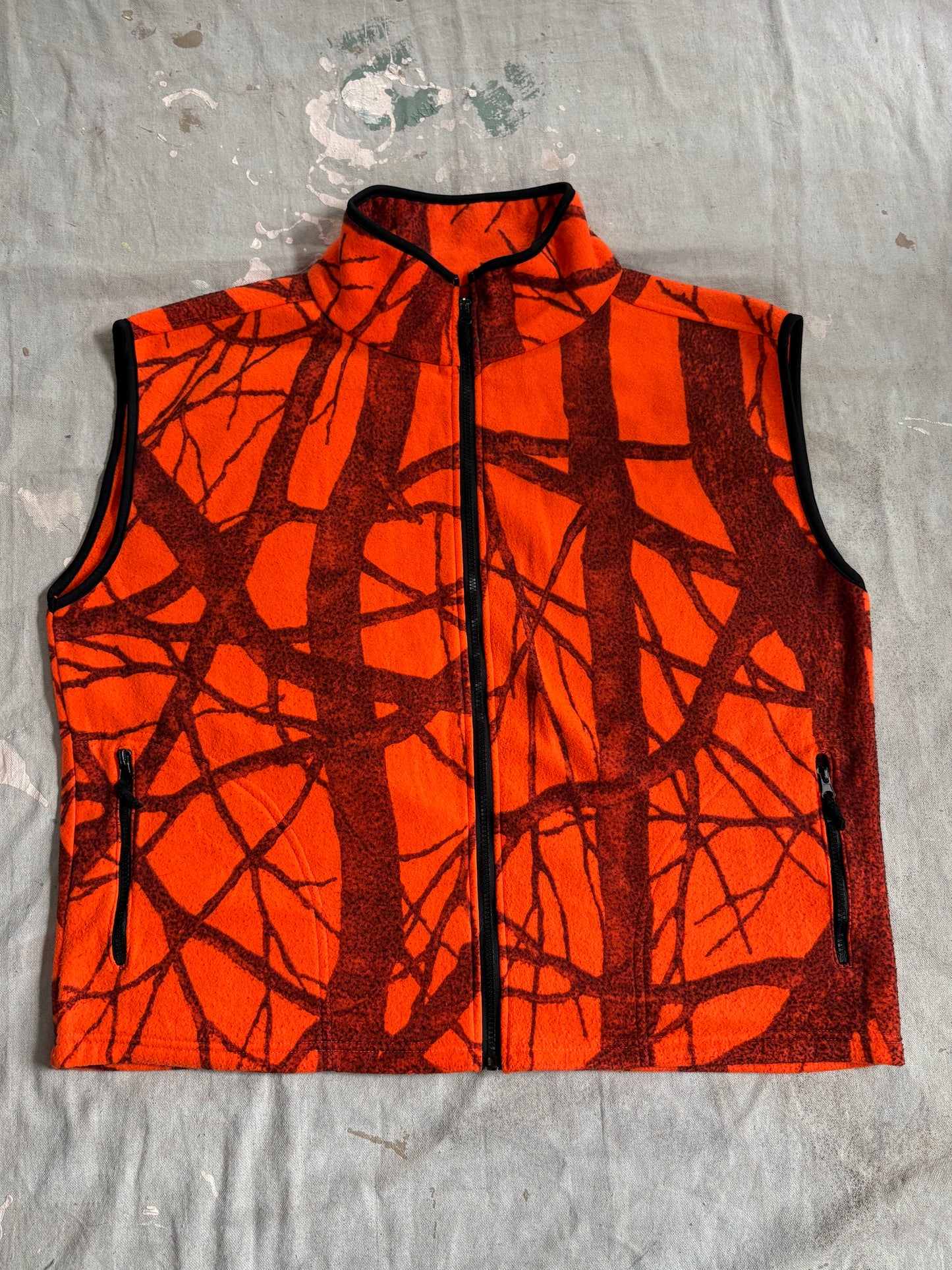 Vintage 90s/Y2K WFS Fleece Safety Orange Camo Vest