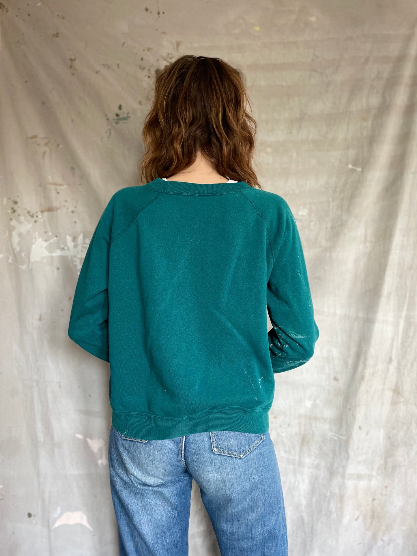 90s Teal Paint Stained Sweatshirt