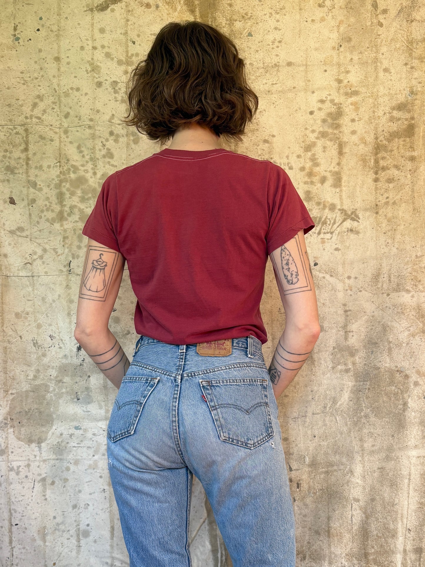 Vintage 70s Blank Maroon Pocket Tee