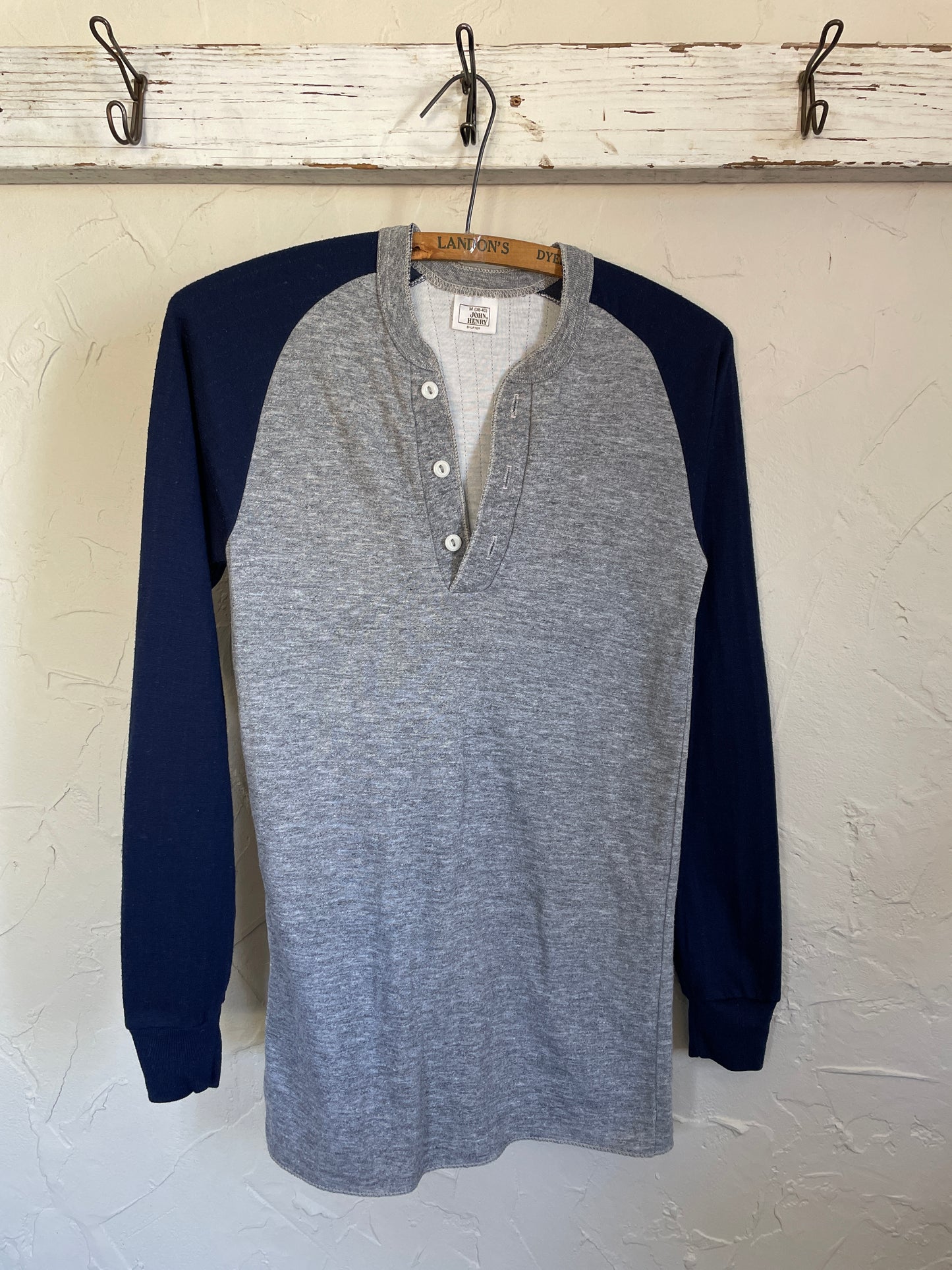 80s Henley Thermal Shirt Navy