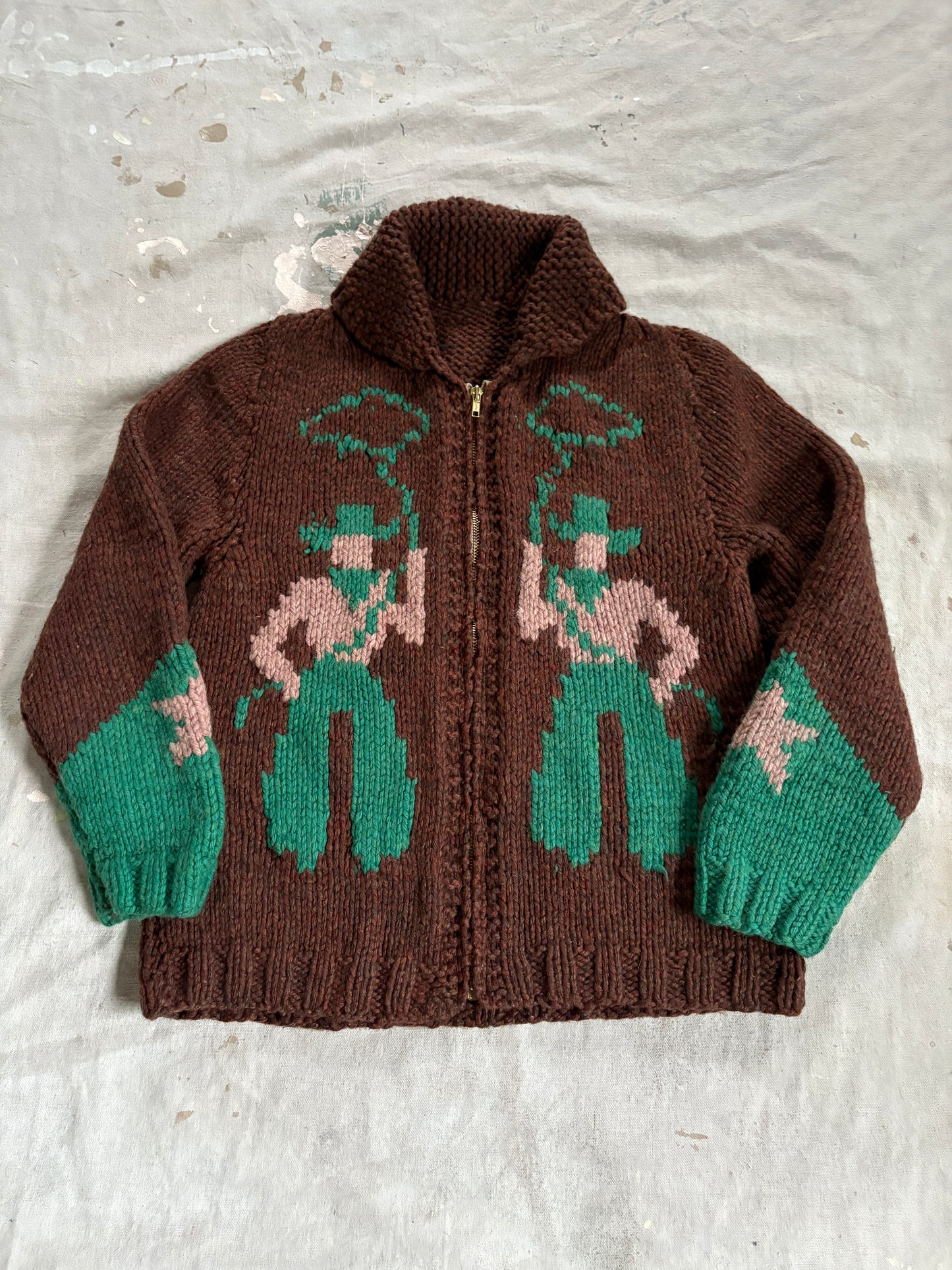 50s/60s Handknit Mary Maxim Cowboy Horse Sweater