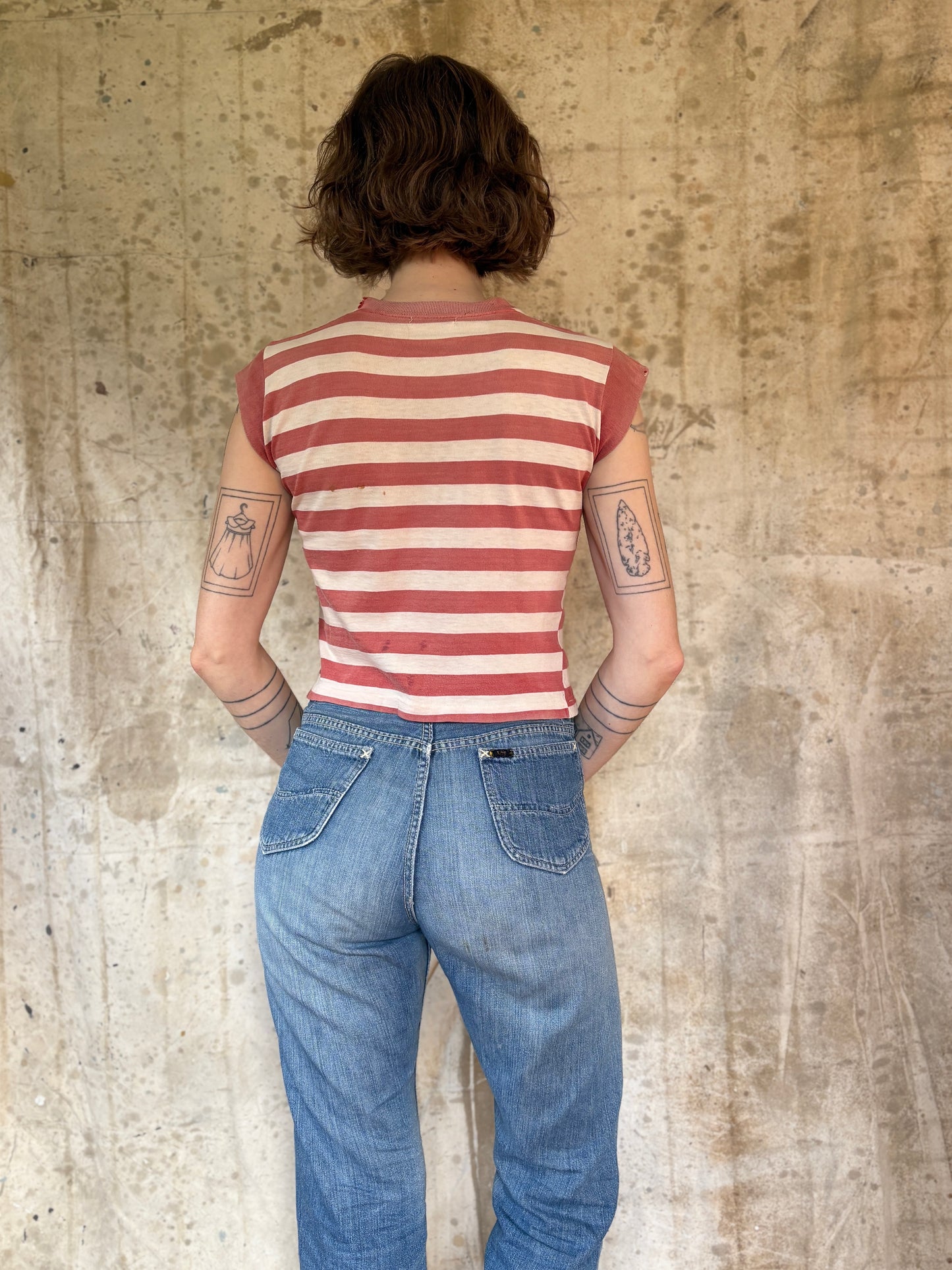 Vintage 50s Faded Red And White Stripe Tee
