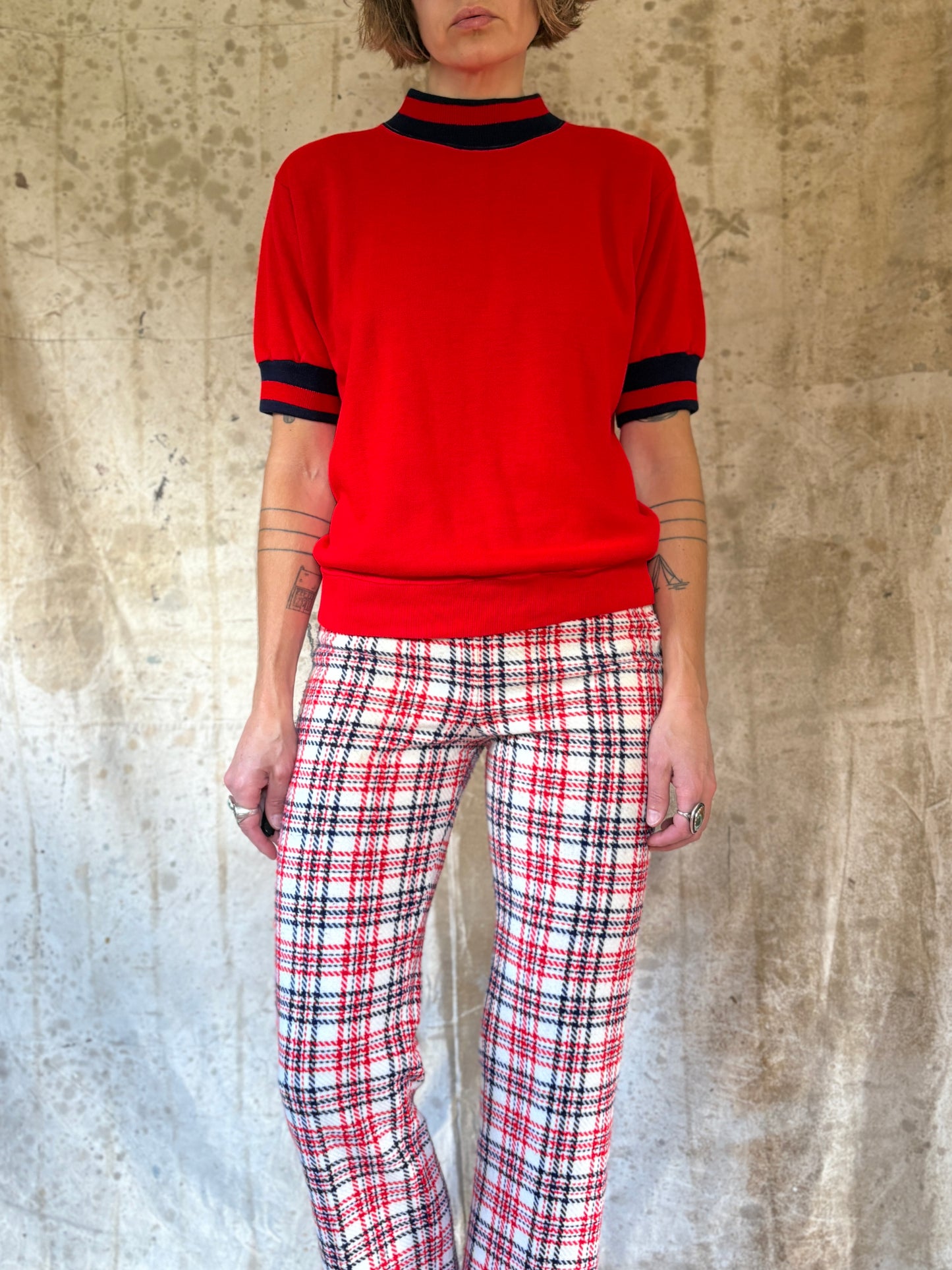Vintage 70s Springfoot Red And Blue Short Sleeve Sweatshirt