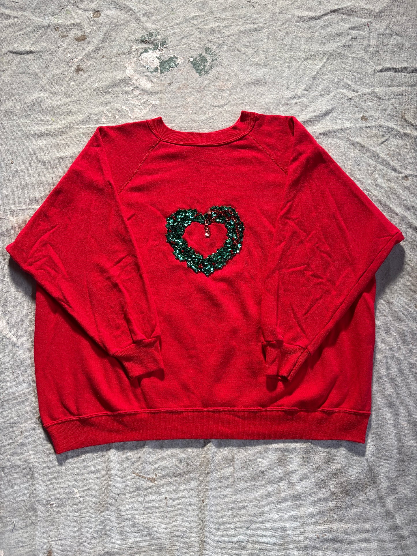 Vintage 90s Sequence Heart Wreath “Ugly Christmas” Sweatshirt
