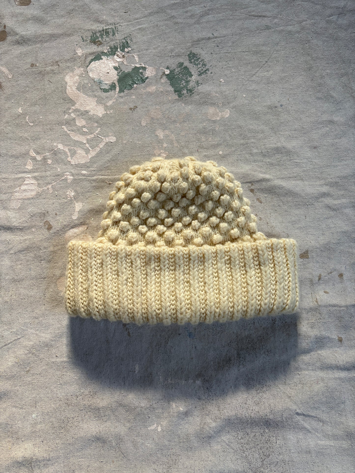 Ecru Popcorn Knit Beanie