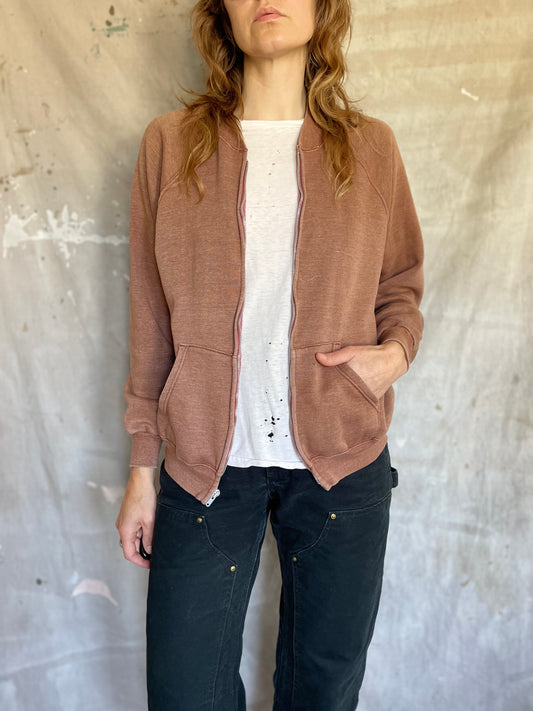 70s Brown Zip Front Sweatshirt