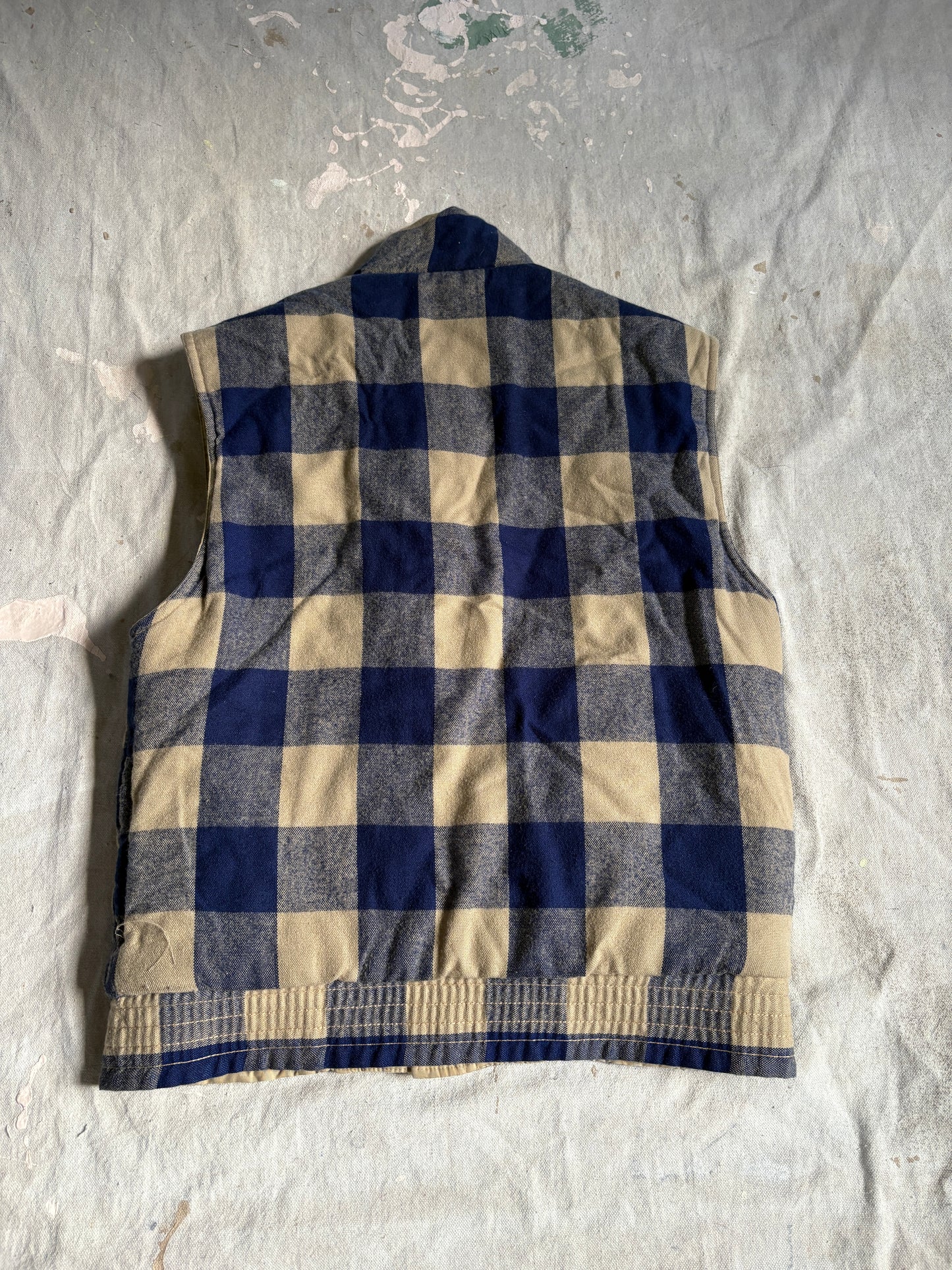 80s Reversible Gingham Blue Tan Vest