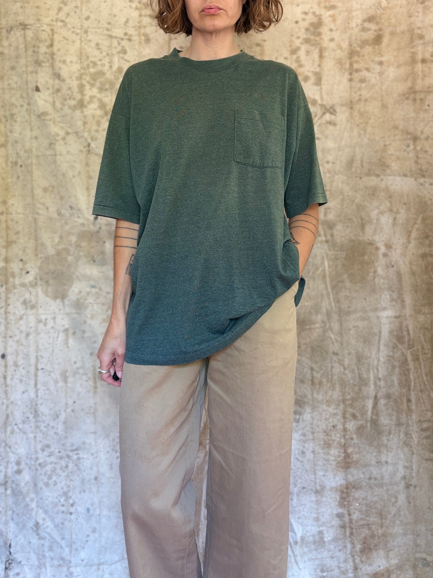 Vintage 90s Blank Green Pocket Tee