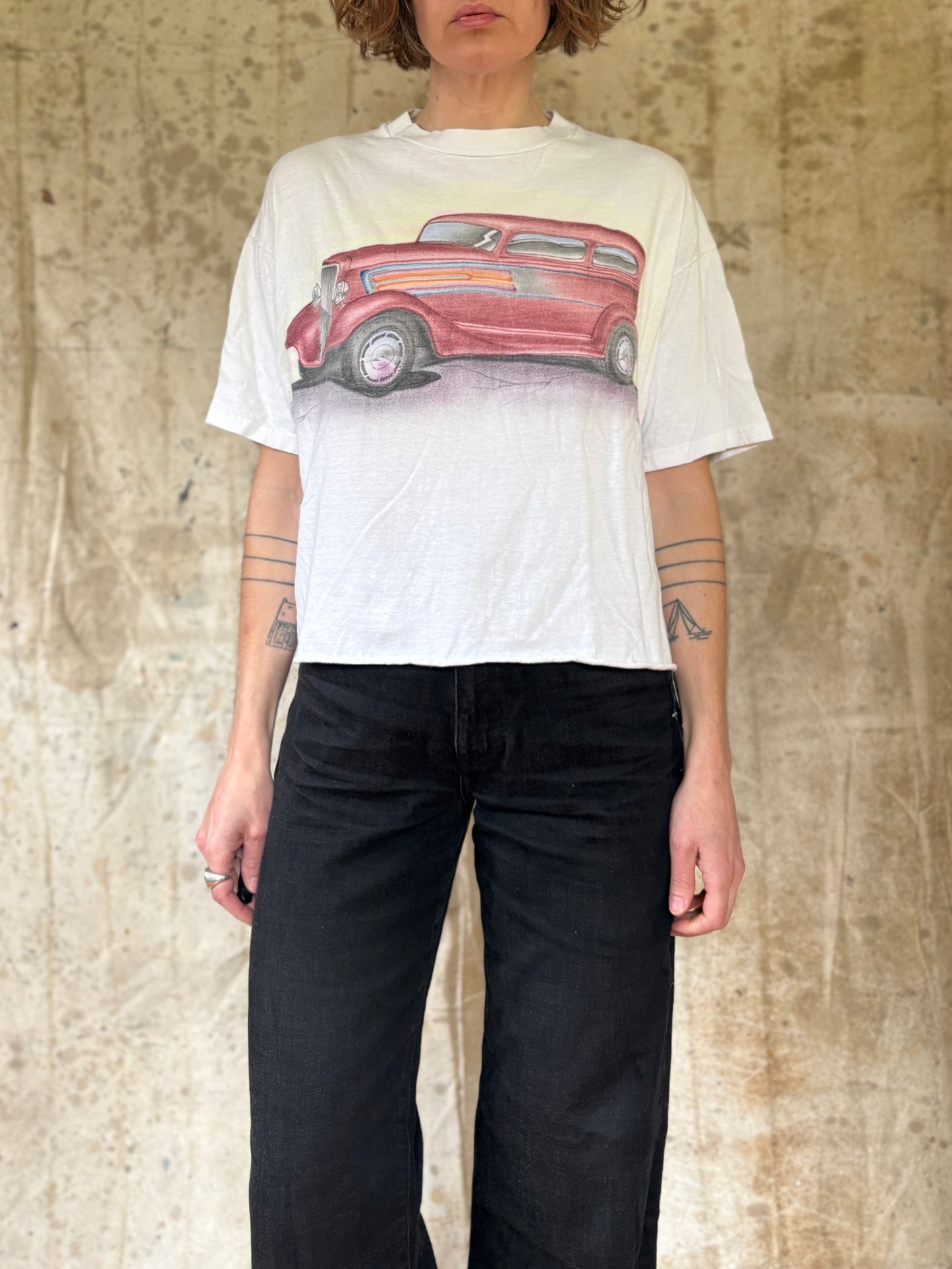Vintage 80s Cropped Airbrushed Car Tee