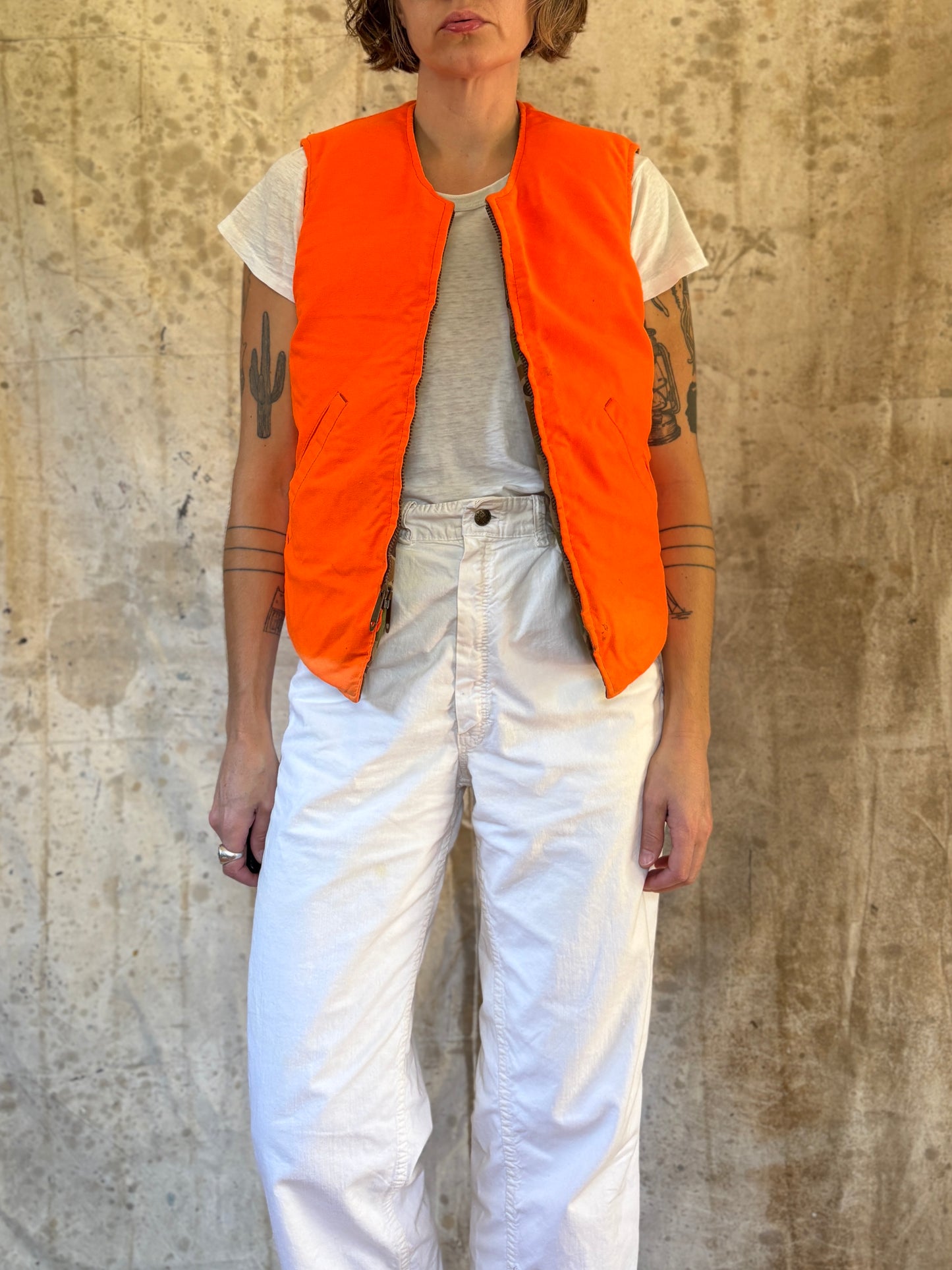 Vintage 80s Eddie Bauer Reversible Goose Down Orange Camo Vest