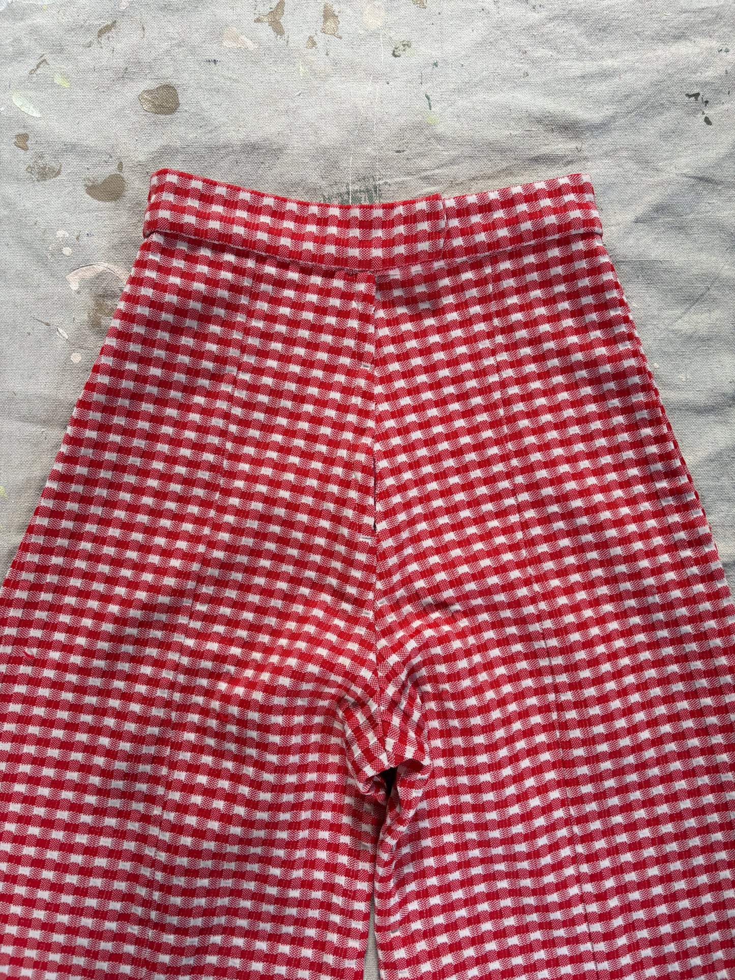 Vintage 70s Red Gingham Elephant Bell Bottom Pants