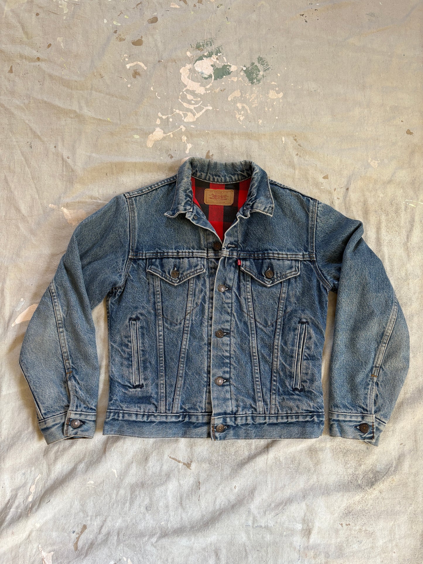 80s Buffalo Plaid Flannel Lined Levi’s Trucker Jean Jacket