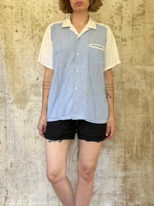 Vintage 60s Penneys Loop Collar Gingham Short Sleeve Shirt