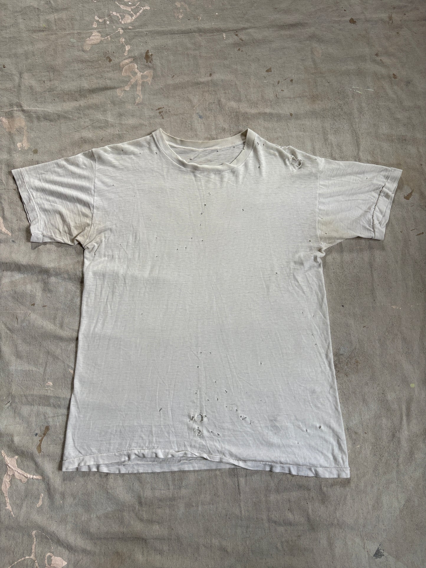 70s Thrashed Blank White Name Stencil Tee