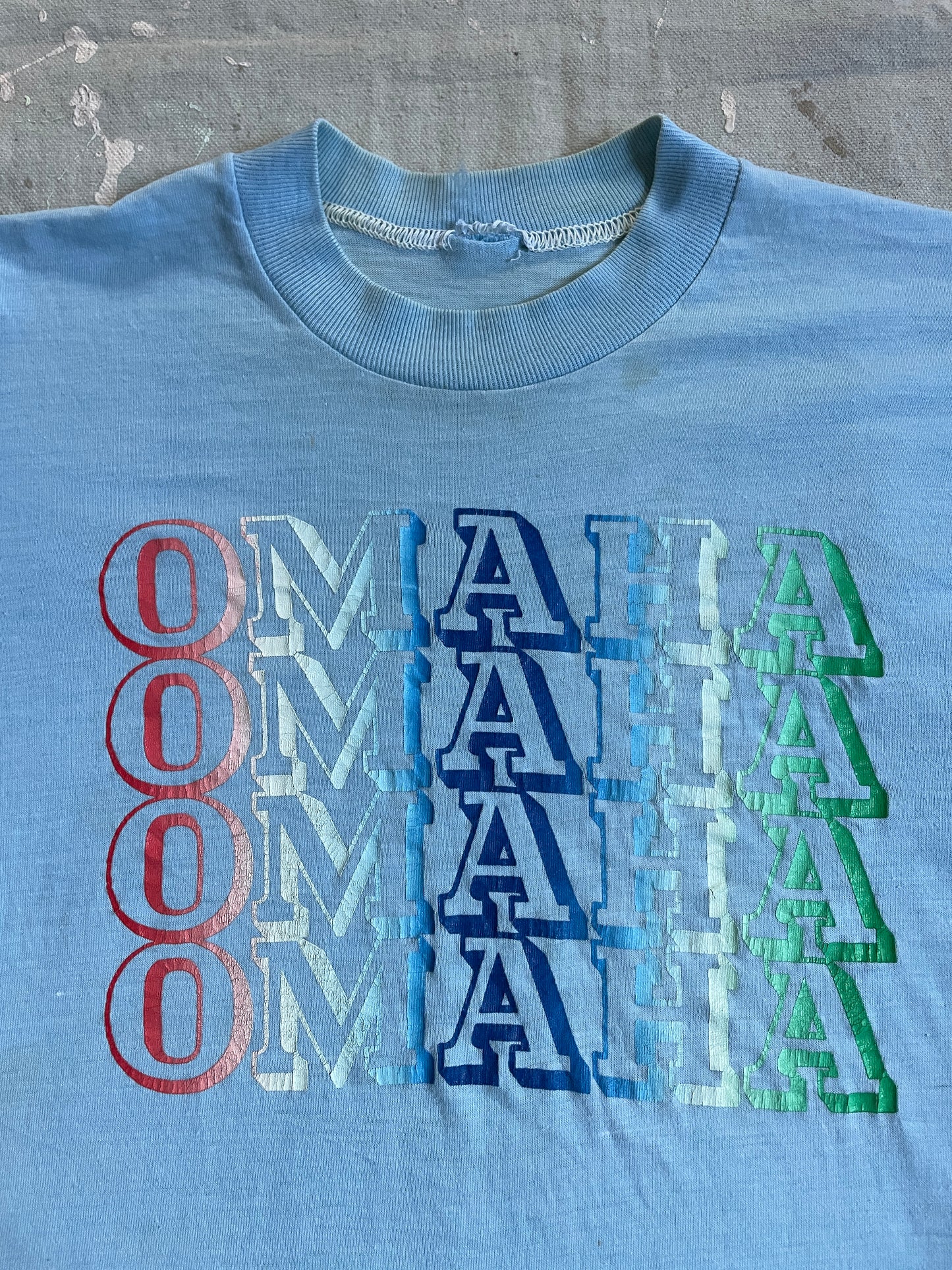 80s Omaha Nebraska Rainbow Lettering Tee