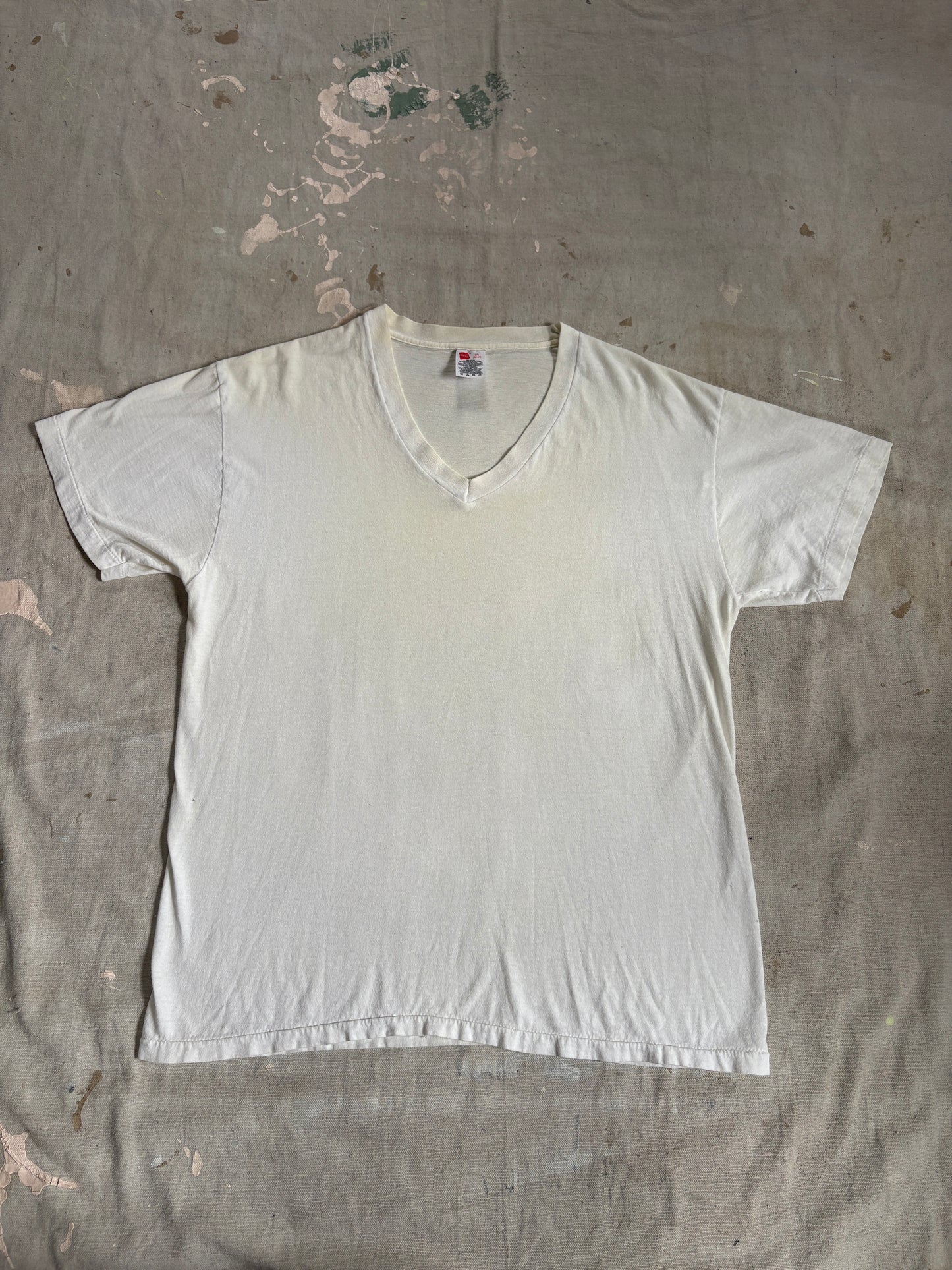 Vintage 90s Hanes Blank White V-neck Tee