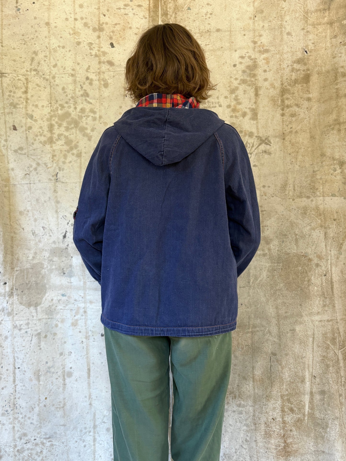 Vintage 80s Plaid Detail Jean Coat